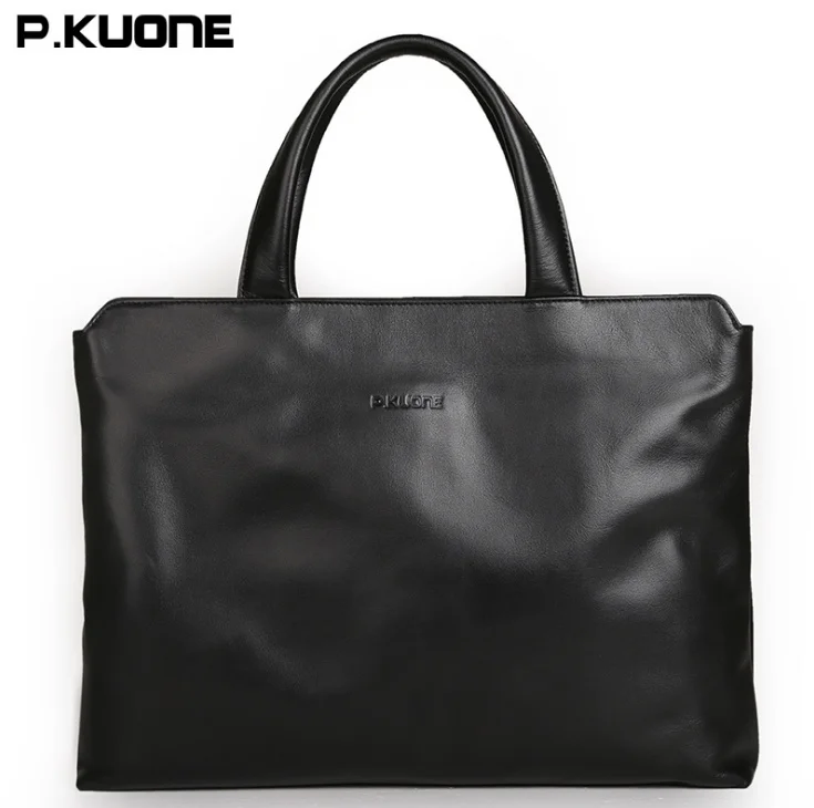 2017 new arrived P KUONE Briefcase Business Shoulder Genuine font b Leather b font Messenger Bags