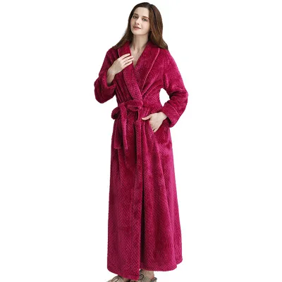 Men Women Long Bath Robe Bath Towel Bathrobe Coral Velvet Pajamas Body Spa Super Absorbent Home Decoration Solid Bath Gown Towel - Цвет: rose red for girl