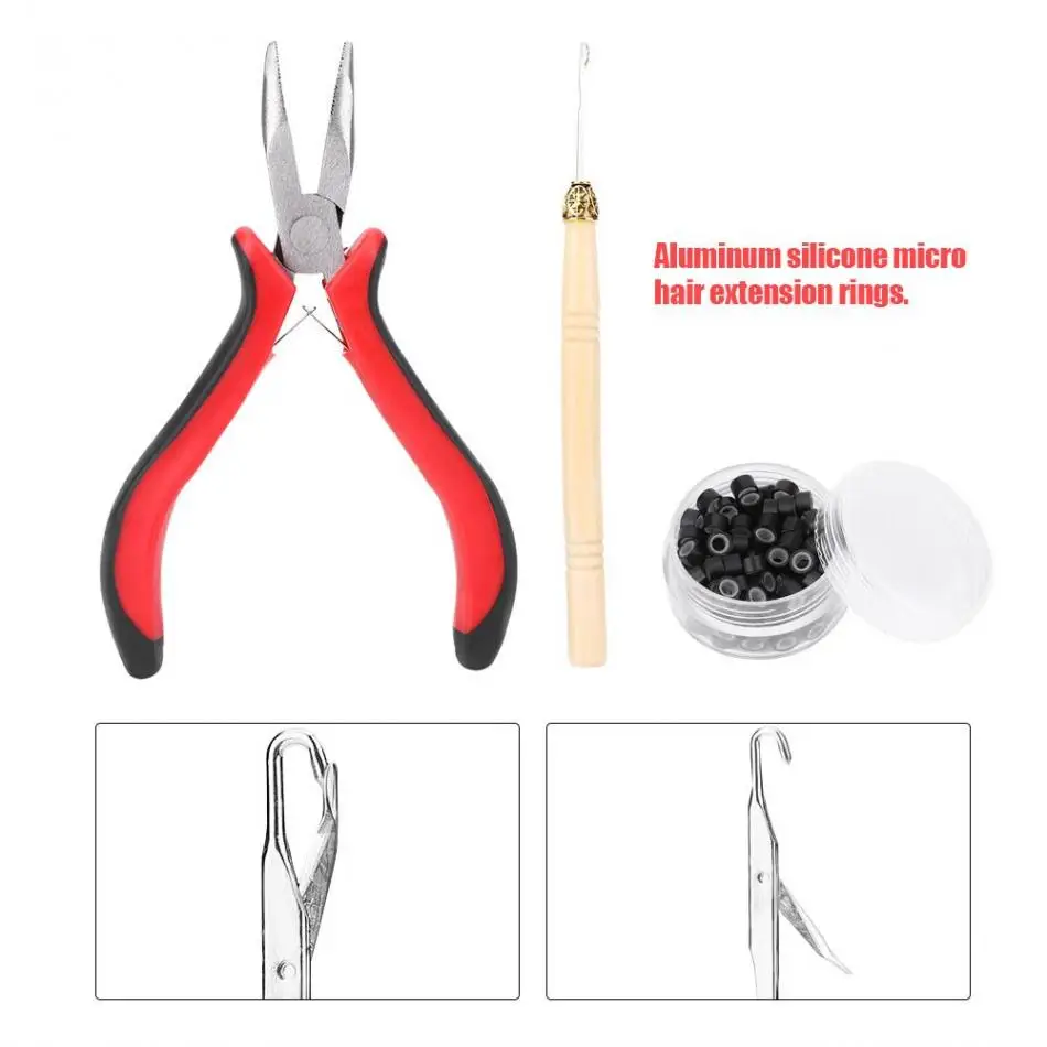 

Hair Styler Extension Kit Pliers + Pulling Hook + 100/500pcs Micro Rings Hair Extension Beads Beauty Hair Wig Accessories Tools