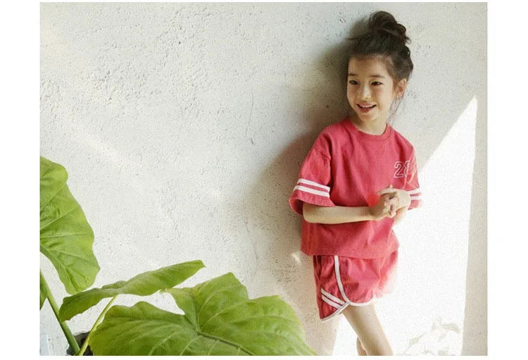 Kids Girls Tracksuit Clothing 2019 Summer Sport Suit For Girl Outfits Children 2 Pcs Solid Short Sleeve T Shirts Tees & Shorts  (1).jpg