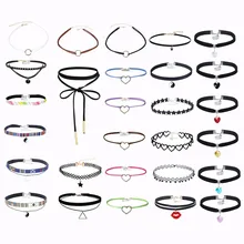 Fashion Trend 2016 Winter Lace Velvet Combination Necklaces Jewelry Leather Tattoo Gothic Harajuku Ribbon Choker Necklace RBZ147