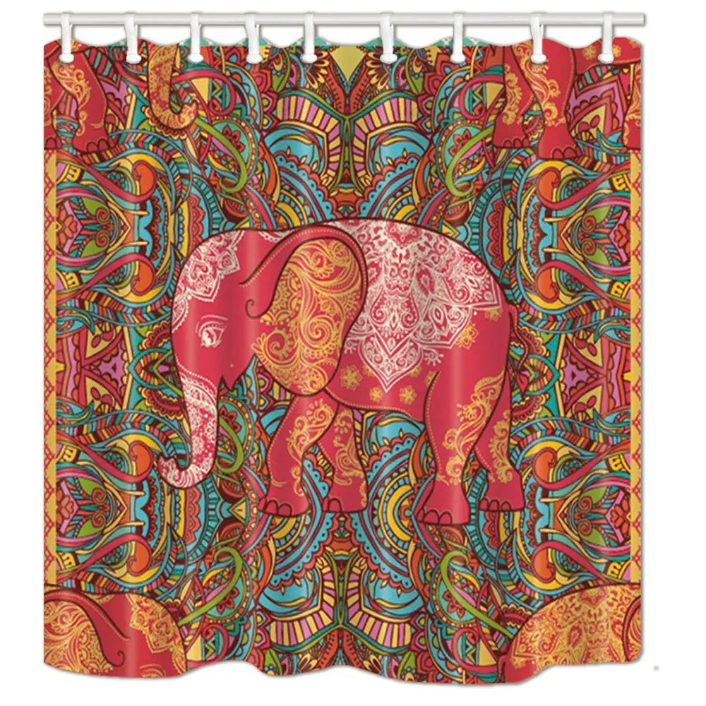 

Mandala Colorful Elephant Bath Curtain Polyester Fabric Waterproof Shower Curtains Shower Curtain Hooks Included Red