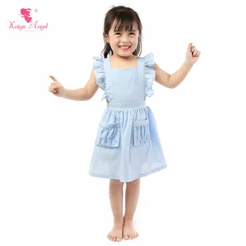 

Kaiya Angel 2019 New Kids Dress For Girls Daily Wear Blue Ruched Sleeveless Knee-Length Square Collar Toddler Factory Wholesale