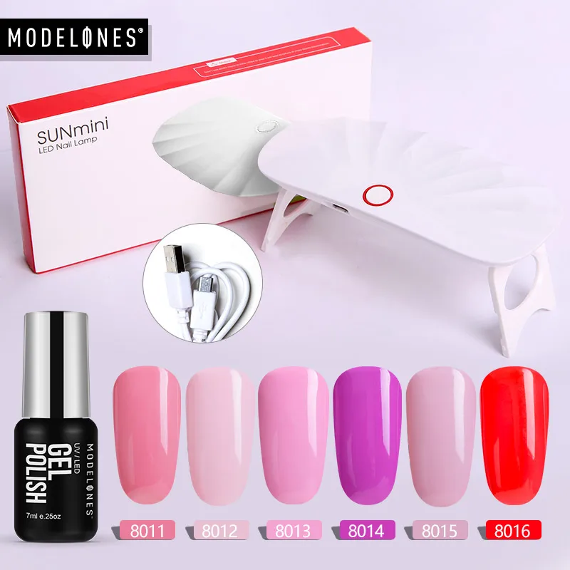 

Modelones 6W Mini Led Lamp 6 Colors Nail Gel Polish Set Semi Permanent Hybrid Gel Lacquer Smart Sensor Dryer Nail Varnish Kits