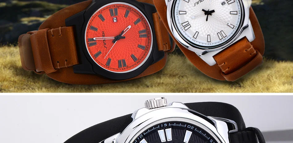 SINOBI спортивные мужские наручные часы для роскошного бренда, кожаный ремешок для часов для мужчин, повседневные военные водонепроницаемые кварцевые часы Horloges Mannen