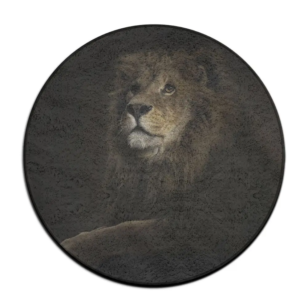 Lion Area Rug 5'x7', Lion in Black and White Polyester Area Rug Mat for