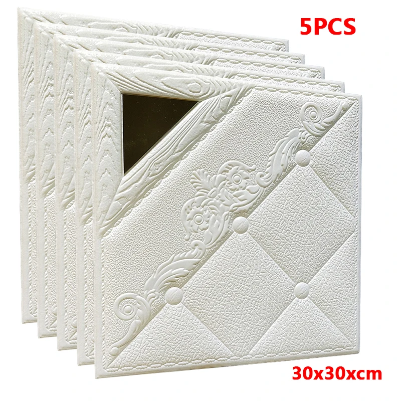 

5pcs Nordic DIY Self-Adhesive Wall Sticker 3D Background Wall Removable Wallpaper Stickers Bedroom House Decoration 30*30cm