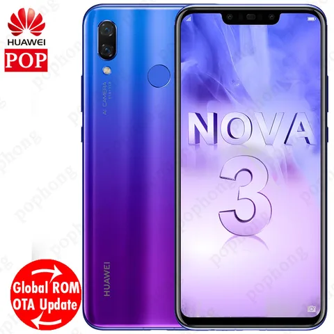 Global Firmware Original Huawei nova nova3 6GB RAM Mobile Phone Kirin 970 Qcta Core Dual Front Back Camera 24 0MP 2 0MP