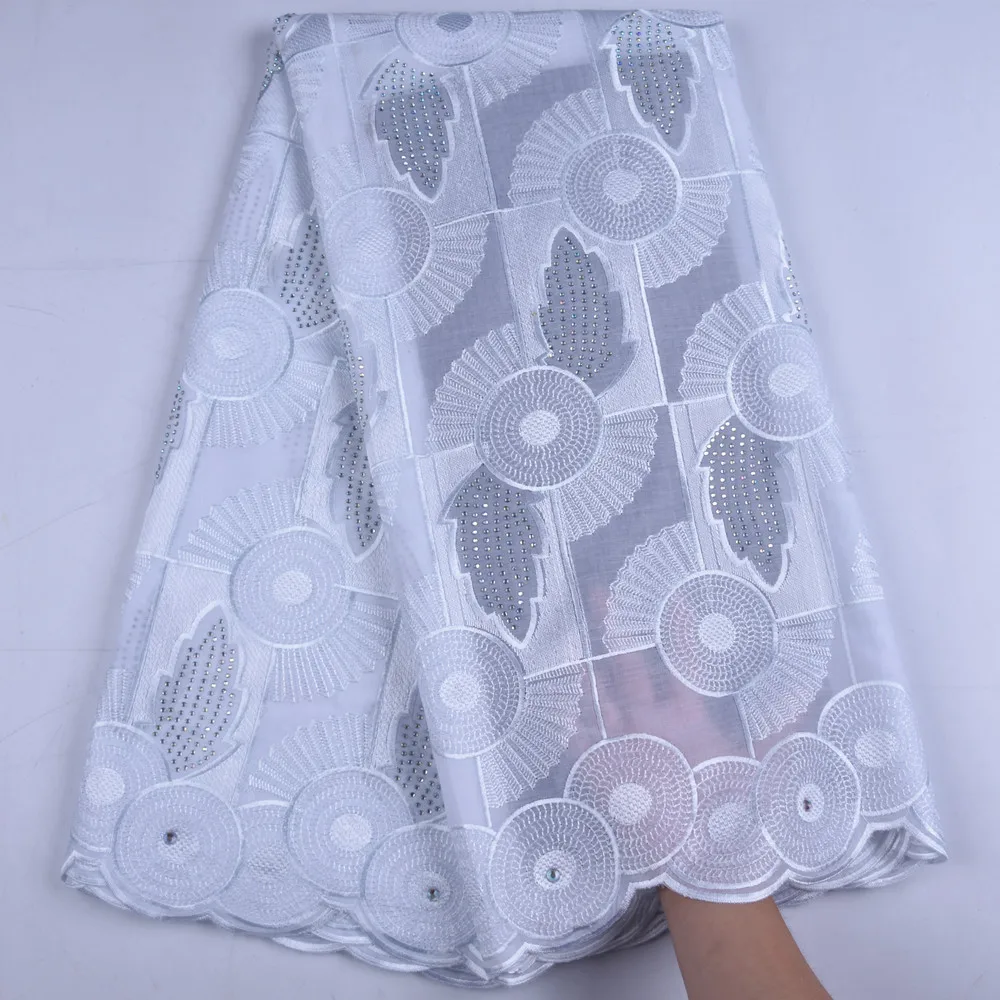 

African Lace Fabric 2019 High Quality White Cotton Lace Fabric Swiss Voile Lace With Stones Swiss Voile Lace In Switzerland 1664