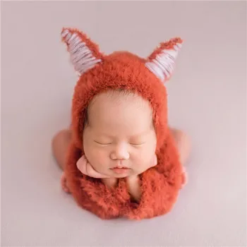 

Vintage Animal Romper Hat Set Photo Prop Fluffy Hand Crochet Baby Fox Outfit Newborn Photography Props