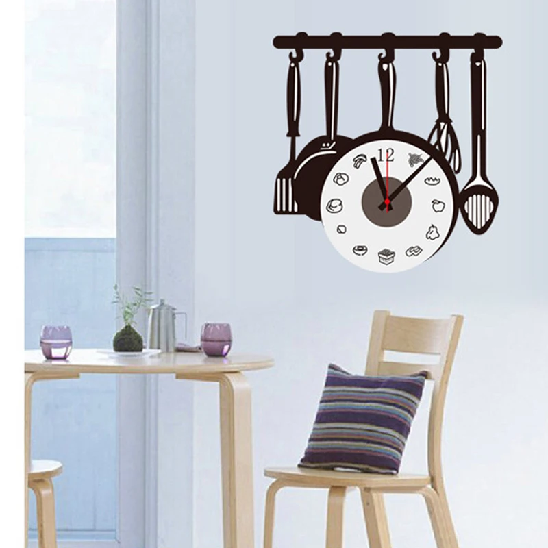 Fashion Creative Kitchenware Wall Decal Removable Clock Restaurant