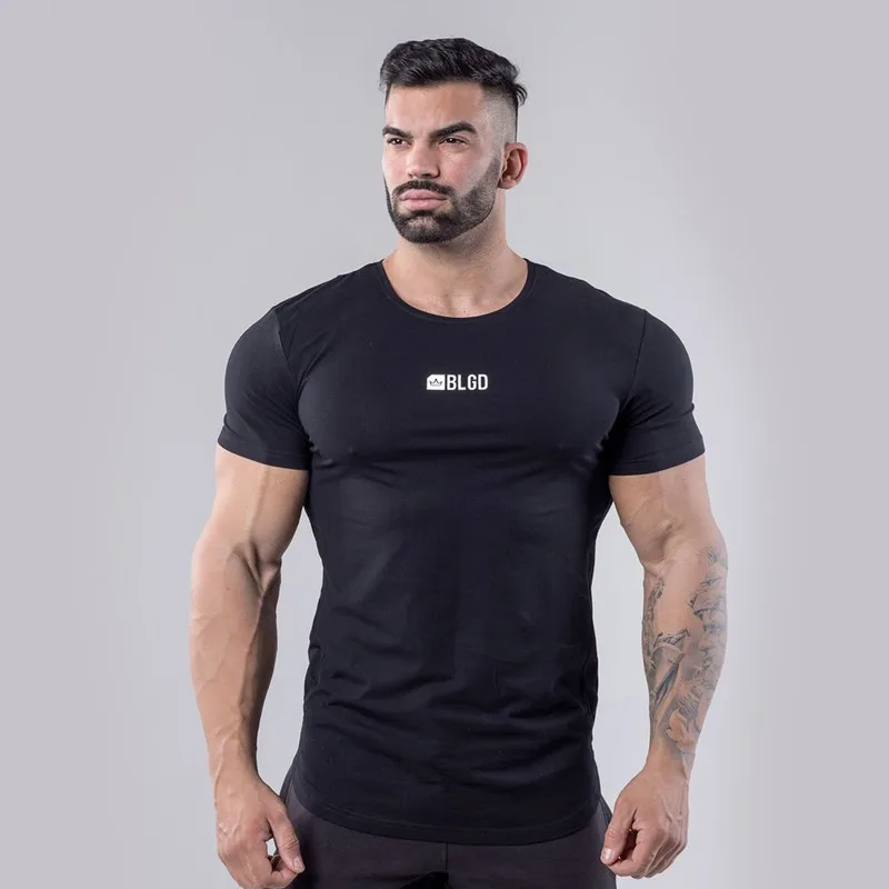 

Summer new mens cotton t-shirt fitness workout Short sleeve o-neck shirts male Fashion brand clothes leisure Slim Fit tees top