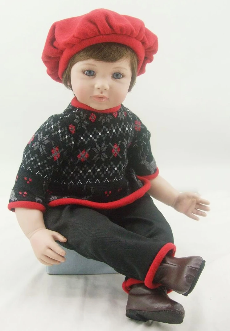 

Pursue 24"/60 cm Handmade Adorable Vinyl Silicone Reborn Baby Girl Boy Doll Toys with Beautiful Red Warm Baby Hat Doll Toys Gift