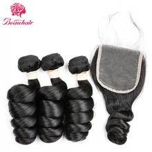 Beauhair 4pcs/lot Indian Loose Wave 3 Bundles With Closure 100% Human Hair With Closure Non-Remy Hair Weave Extensions