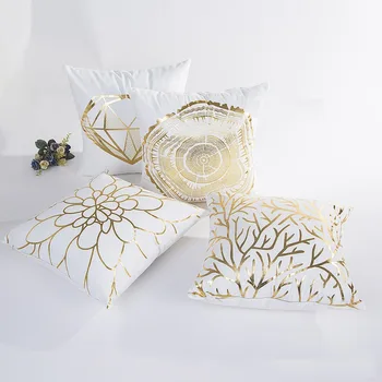 

Wholesales White Cushion Cover Floral Blooming Diamond Pillow Cover Soft Velvet Gold Foil Home Decorative Pillow Case 45x45cm