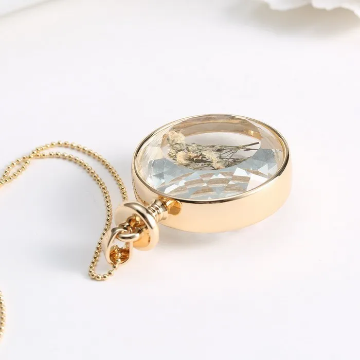 Популярный круглый стеклянный медальон ожерелье женский сушеный медальон с цветком внутри кулон ожерелье s ювелирные изделия