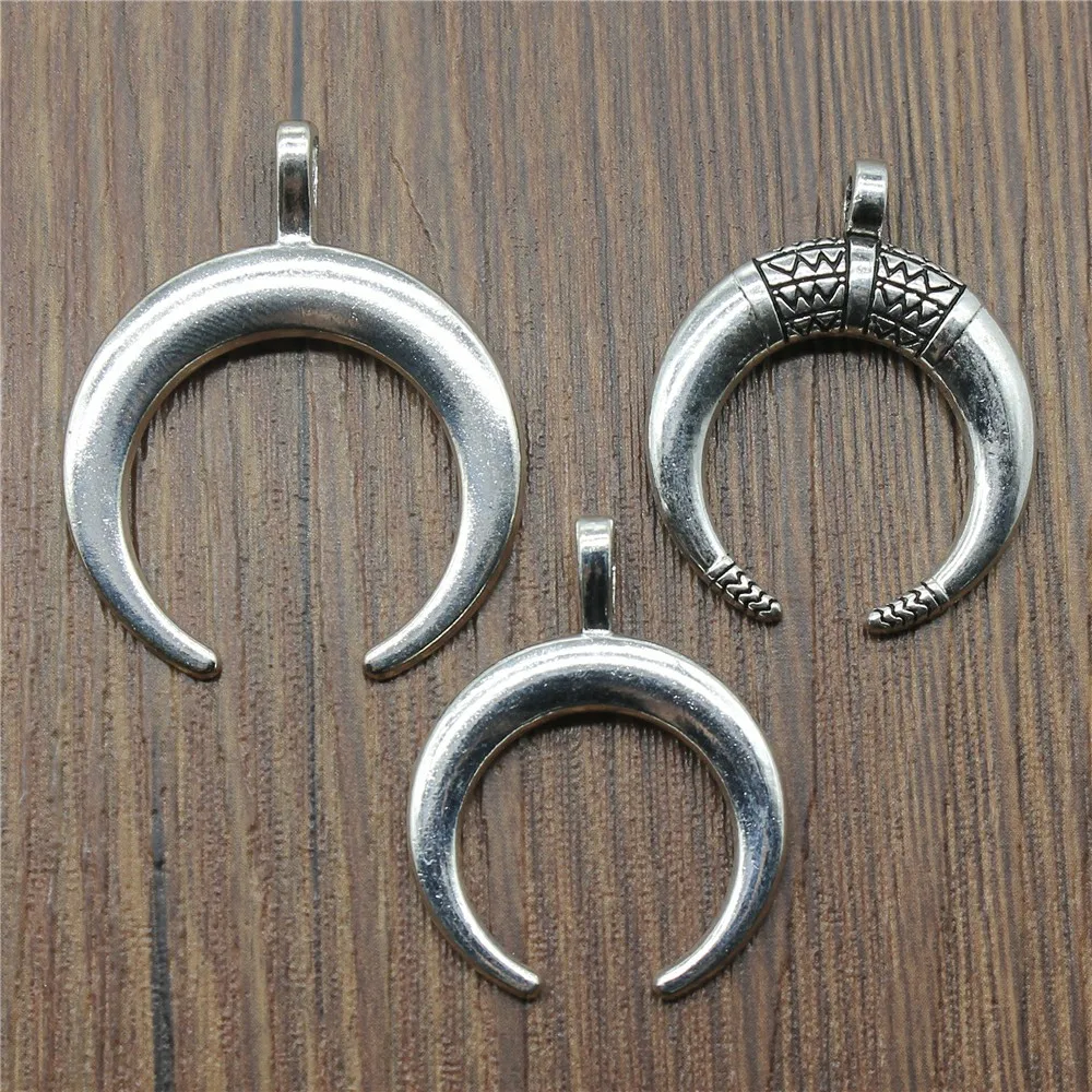

6pcs Charm Horn Vintage Antique Silver Color Crescent Moon Charm Pendants For Bracelets Crescent Moon Charm