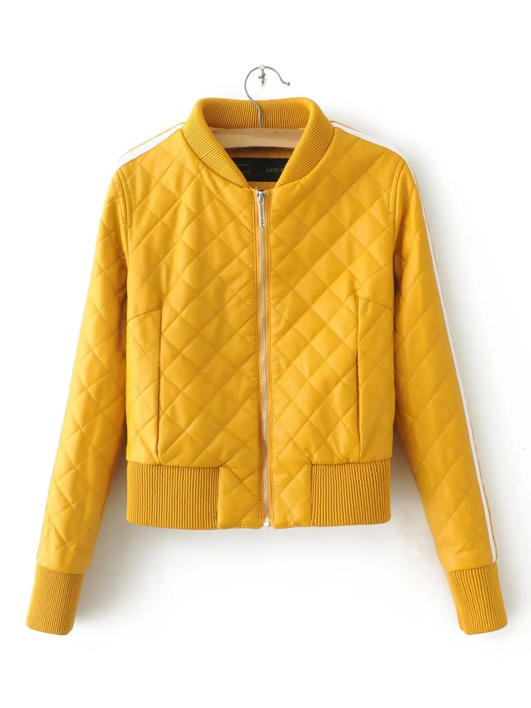 Women's Wear 2018 Autumn Winter New Rhombohedral Splicing Short Collar Pu Leather Coat | Женская одежда