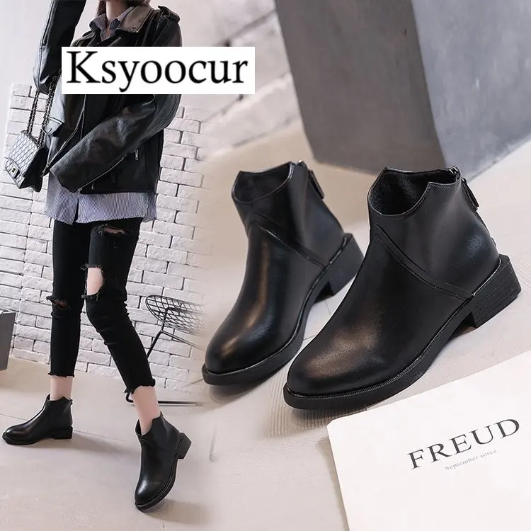 

Ksyoocur Back Zipper Black Ankle Boots for Women Warm Insole Women Boots Mid Heel Autumn/winter Women Shoes J009