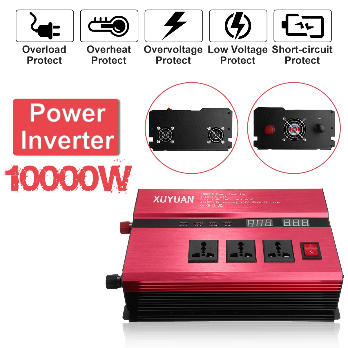 

Solar Power Inverter 12V 24V 220V 10000W Peak Power Sine Wave Inverter DC-AC Car Invensor Convertor Voltage Transformer 10000W