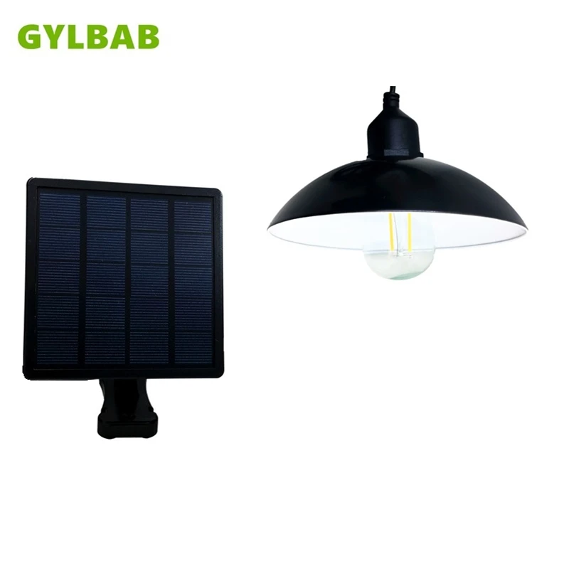 IN GYLBAB Solar powered led lamp light balcony ceiling retro pendant hanging bulb with shade e27 edison bulb outdoor