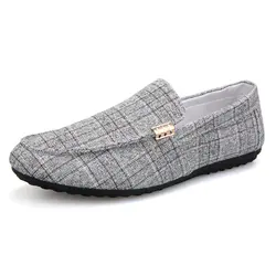 Для мужчин повседневная обувь без шнуровки на легкие мужские туфли на плоской подошве мягкие парусиновые Лоферы удобные Черный, серый цвет