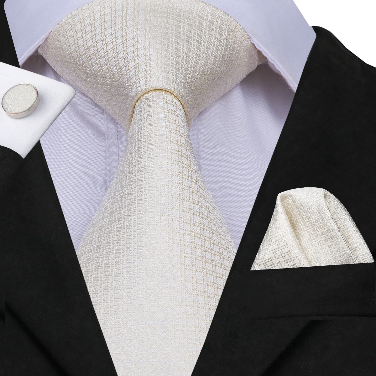 Hi-Tie мужской галстук шелковый галстук высокое качество деловые золотистые галстуки и платок запонки набор костюм Свадебная вечеринка желтый мужской галстук набор - Цвет: SN-3042