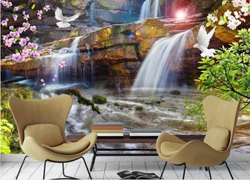 

Custom Mural Non-Woven Wall Sticker Waterfalls Scenery Painting Photo 3d Wall Murals Wallpaper TV Backdrop