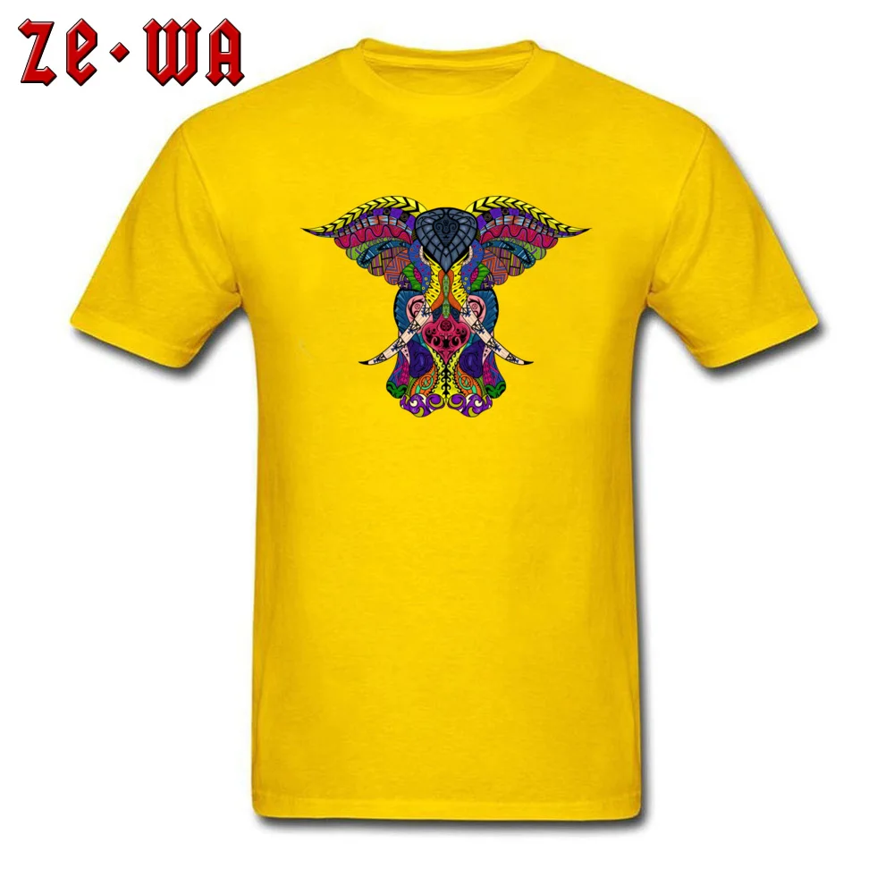 MK Tribal Elephant Colored Pure Cotton T Shirt for Men Design Top T-shirts Custom 2018 Newest O-Neck Tops Tees Short Sleeve MK Tribal Elephant Colored yellow