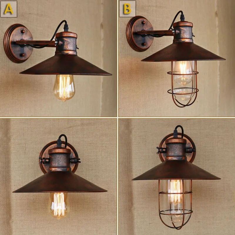 

Reto Vintage Antique Rust Swing Head Wall Lamp Led E27 For Workroom Bedside Bedroom Illumination Sconce Bathroom