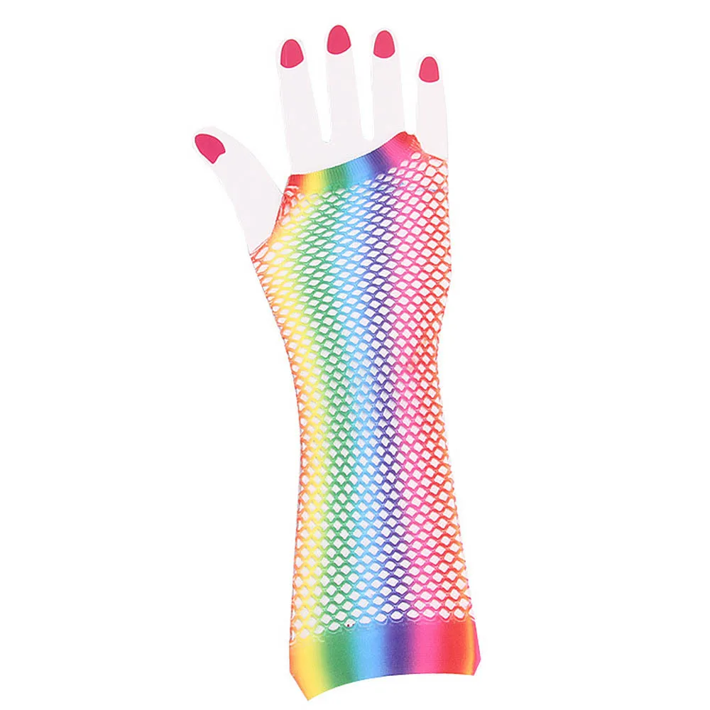 1 пара вечерние сетчатые перчатки радужного цвета без пальцев женские Вечерние перчатки для девочек с отверстиями Вечерние перчатки