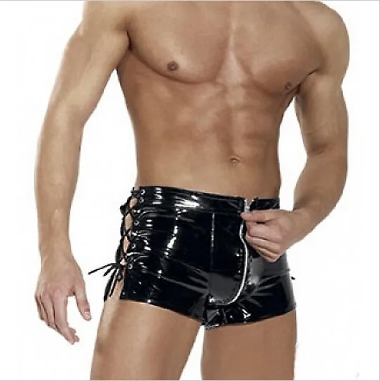 Мужские черные сексуальные обтягивающие кожаные латексные шорты из ПВХ мужские лакированные кожаные мини-шорты, очень короткие штаны для танцев на шесте в стиле хип-хоп - Цвет: Черный