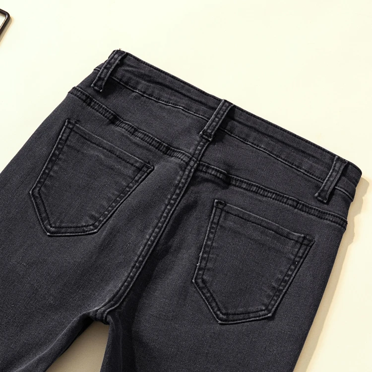 Рваные обтягивающие женские джинсы карандаш серый черный стрейч джинсы для мам Высокая талия размера плюс женские джинсы