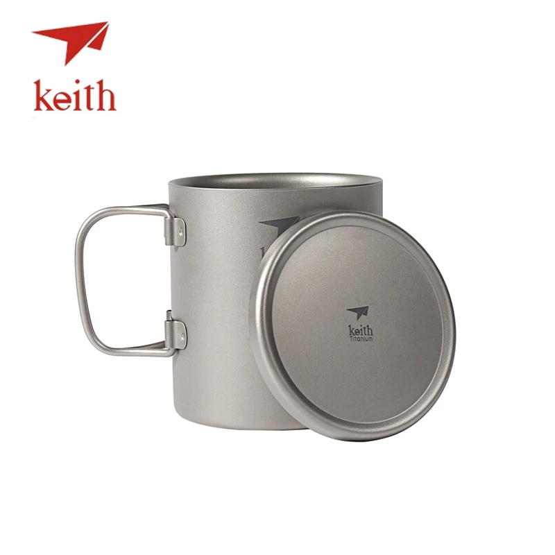 Keith doble pared de titanio taza aislada con titanio agua tapa tazas mango plegable Camping al aire libre utensilios vajilla