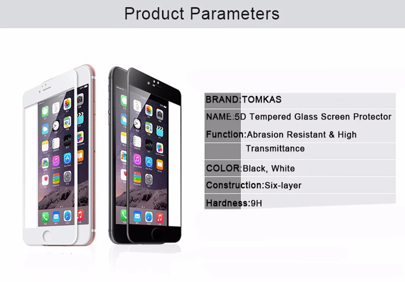 TOMKAS 5D Edge Tempered Glass For iPhone 7 8 Plus Full Cover Round Screen Protector Protective For iPhone 6 7 Plus X Glass (4)