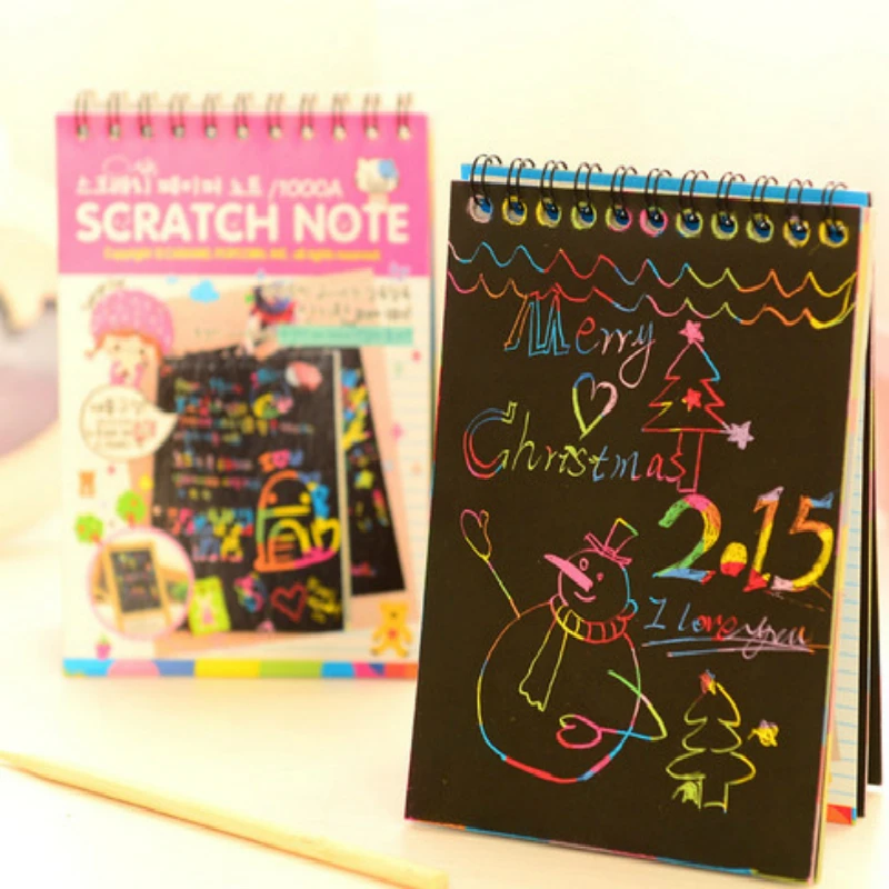 

Scratch note Black cardboard Creative DIY draw sketch notes for kids toy notebook zakka material Escolar School Supplies