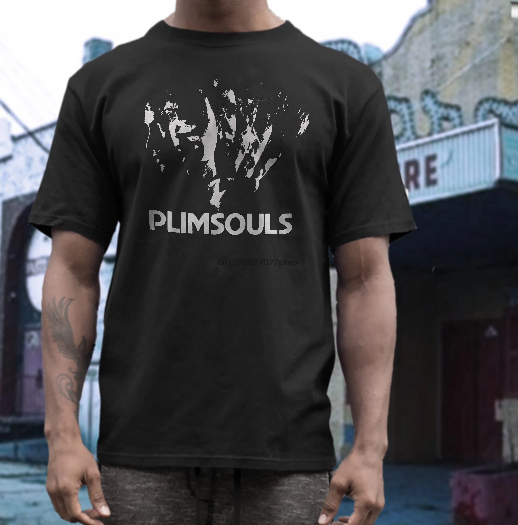 В Plimsouls футболка трафаретная печать футболки с коротким рукавом из хлопка