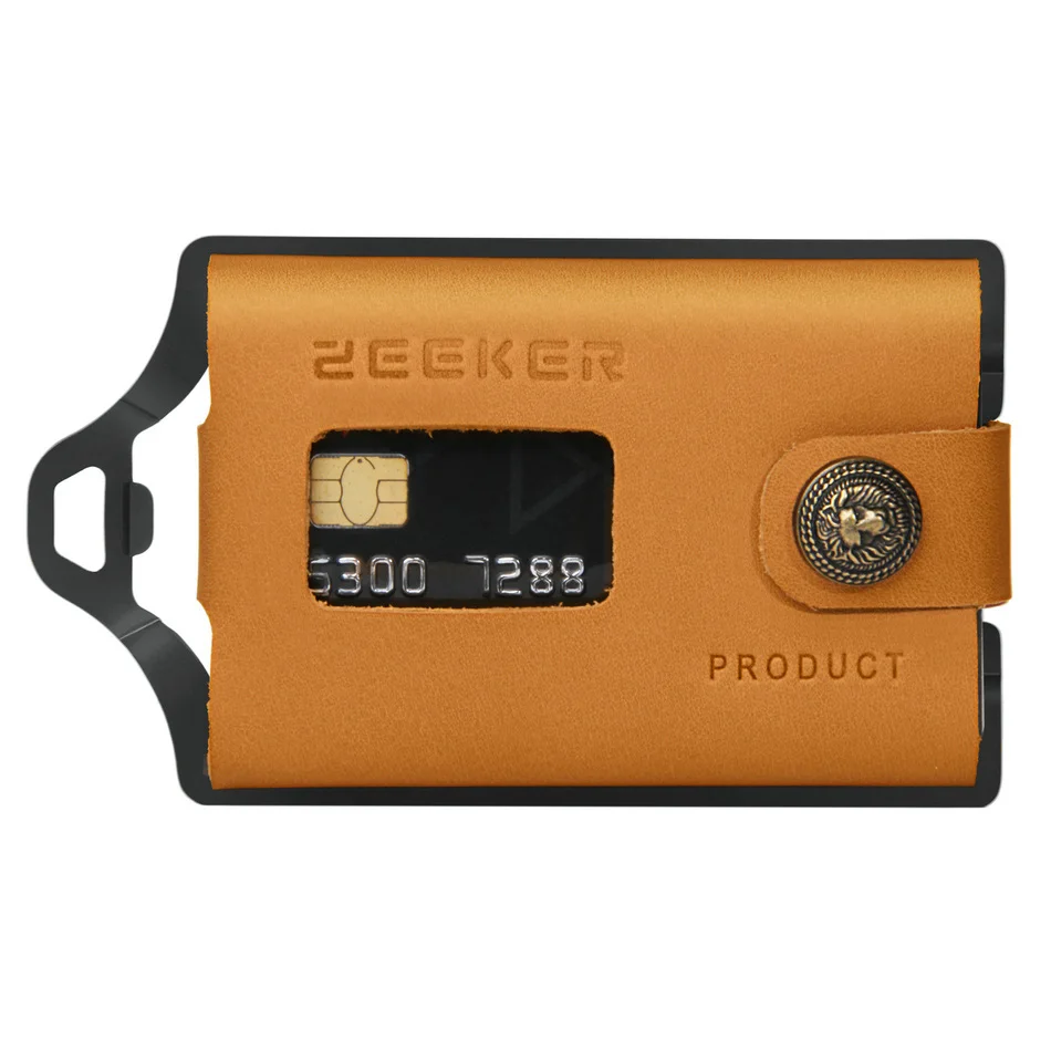 

ZEEKER Metal Rfid Blocking Card ID Holder Credit Card Wallets Leather minimalist Wallet Front Pocket Wallet-Khaki