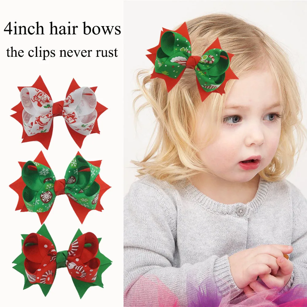 

Your Bows 4Inch Christmas Hair Bows For Girls Hairpins Boutique Ribbon Bows Hair Clips Headwear Kids Handmade Hair Accessories