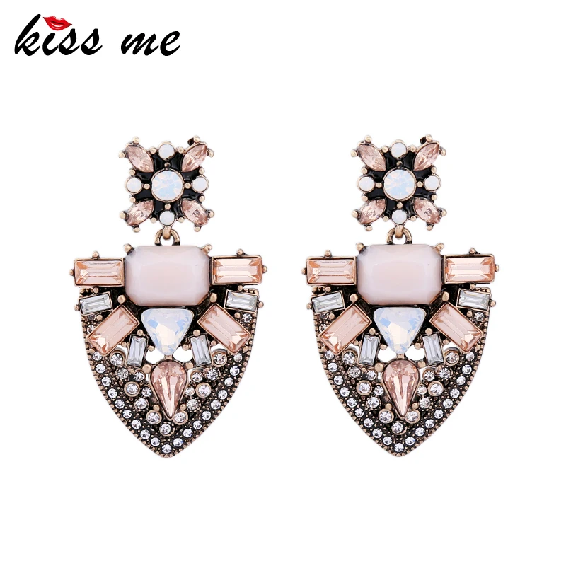 KISS ME Pink Geometric Crystal Earrings for Women 2017 Statement Earrings Alloy Vintage Jewelry Accessory