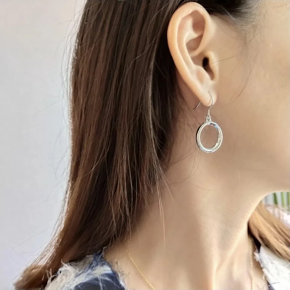 

S925 sterling silver earrings fashion sweet geometric circle drop earrings temperament wild trend female silver ear jewelry
