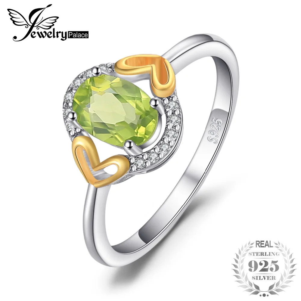 JewelryPalace Luxury 1.3ct Genuine Gemstone Peridot Ring Heart Two Colors 925 Sterling Silver Fine Jewelry For Women Gift Trendy