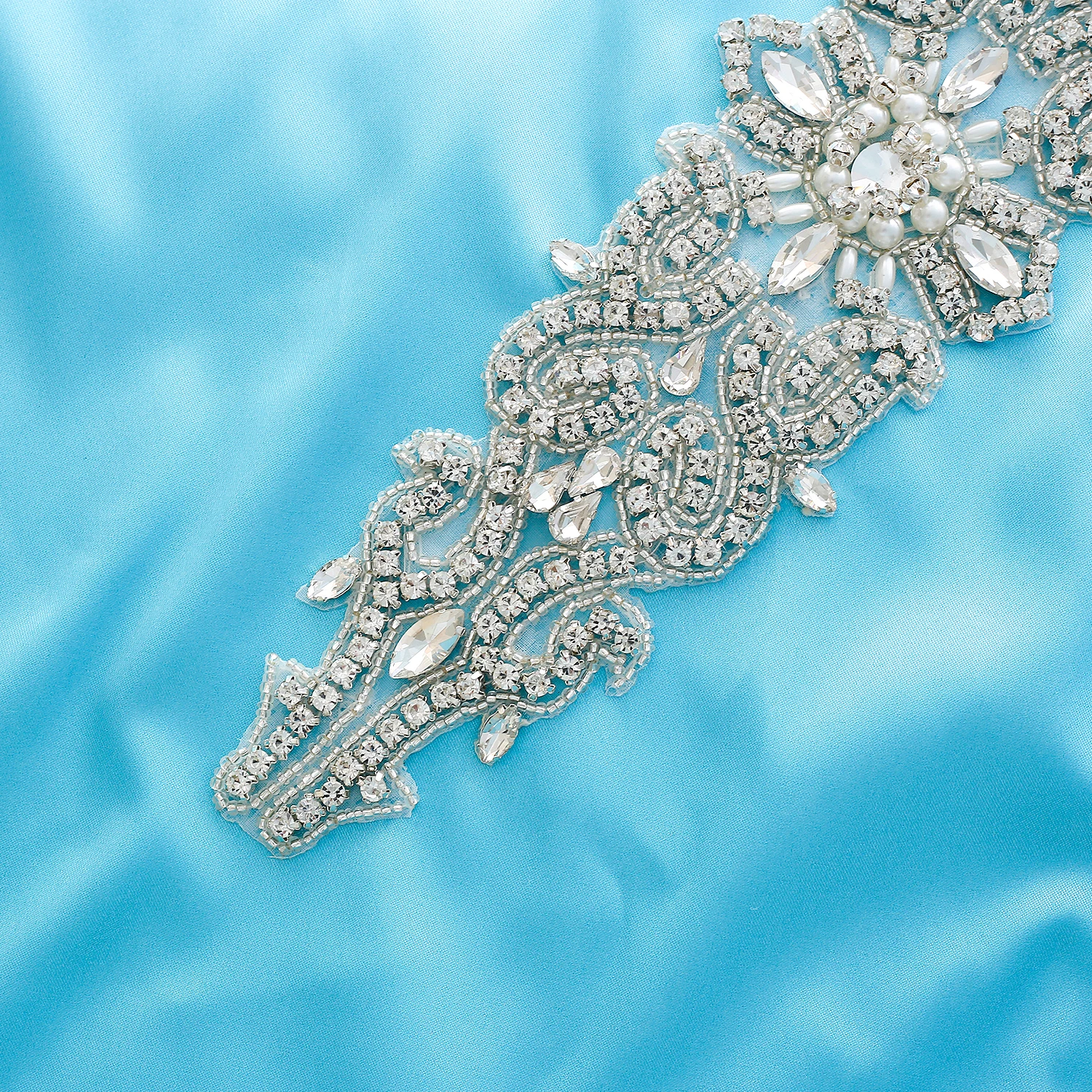 Accessories Rhinestone Crystal Handmade DIY Bling Sew On Garter Beaded Silver Wedding Dresses Applique Wholesale S126