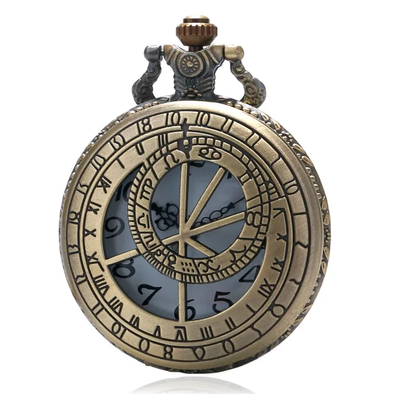 Ретро дизайн Sundial время антикварное ожерелье карманные часы кварцевые часы для мужчин с заводом при ходьбе подарок