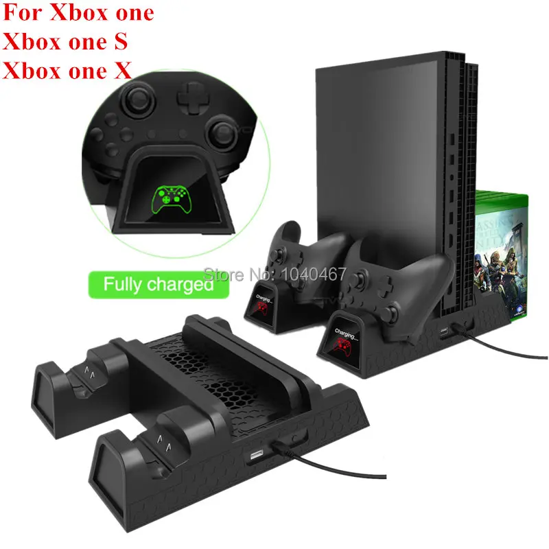 Xbox one/Xbox one X/S вертикальная подставка двойной контроллер зарядная станция+ 2 охлаждающего вентилятора кулер+ подставка для дисков+ 2 батарейный источник питания