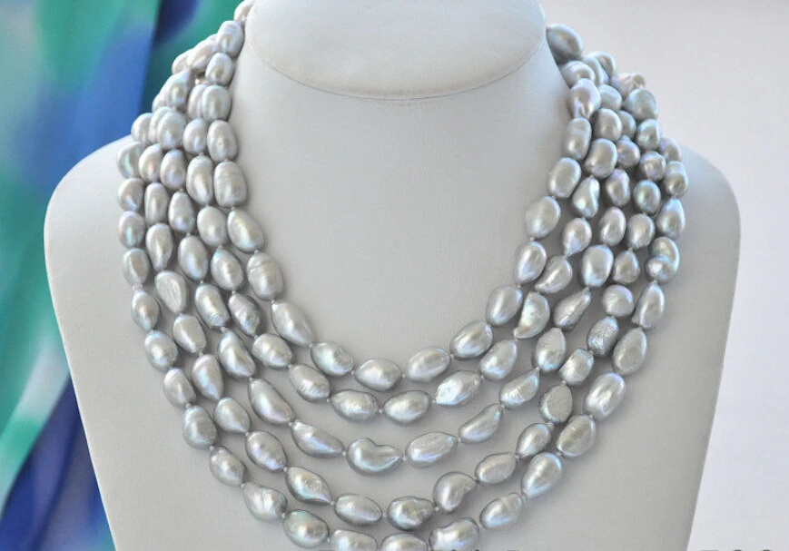 

FREE SHIPPING z6983 14mm gray baroque potato freshwater pearl necklace 100inch