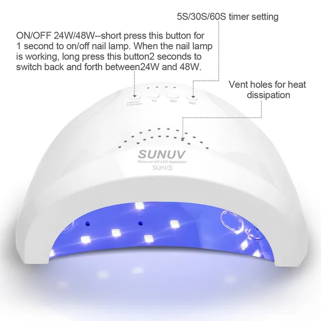  UV LED Nail Lamp, SUNUV Gel Nail Light for Nail Polish 48W UV  Dryer with 3 Timers SUNone : Beauty & Personal Care