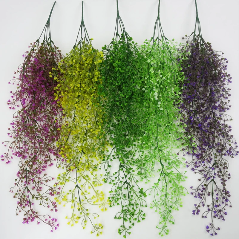 

82cm 5 Forks Artificial Fake Golden Bell Wicker Vines Wall Hanging Rattan Plastic Green Plants Home Garden Wedding Decoration