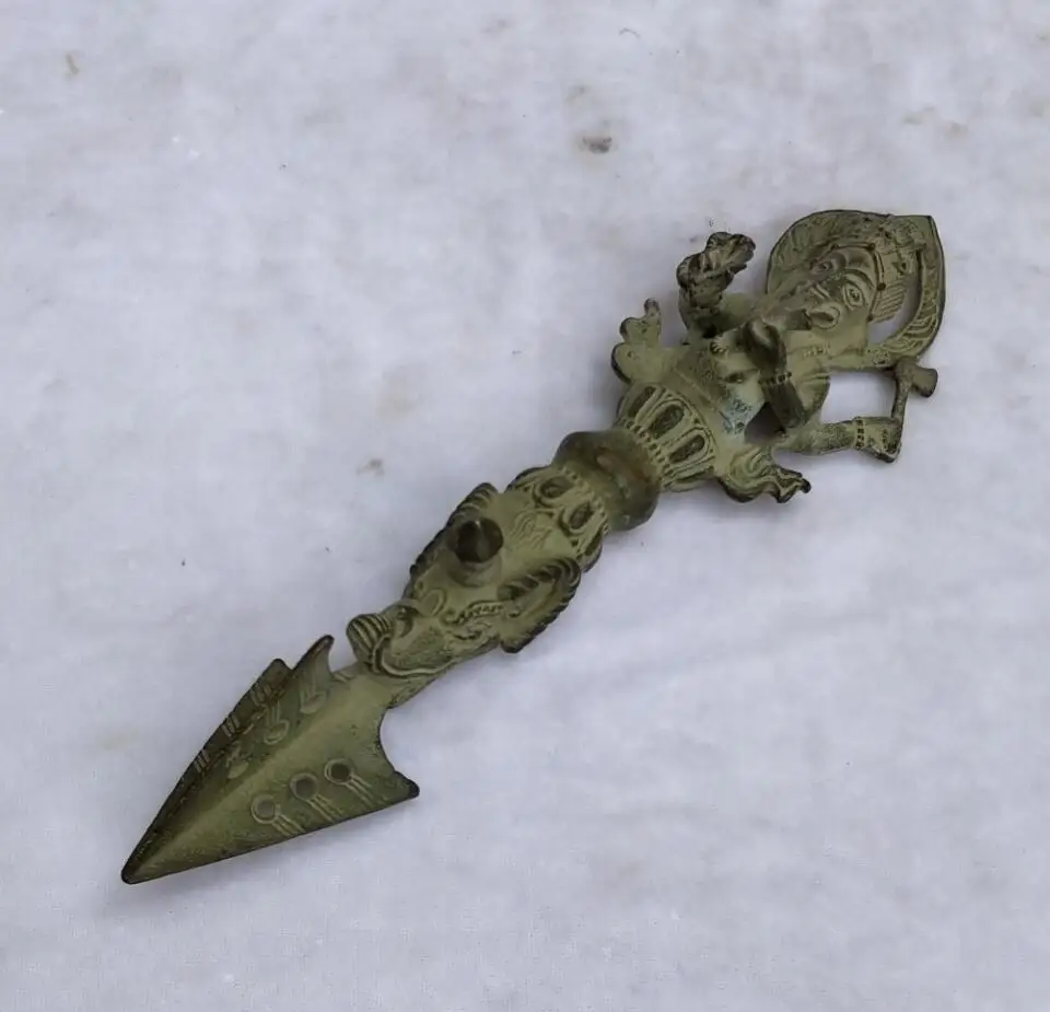 

Collection Tibet Old Bronze Carved Elephant god Sculpture home decoration antique magic weapon Sutra sword Long 20 CM /8 INCH