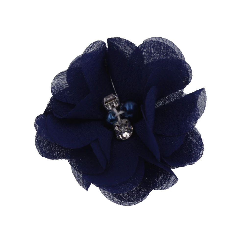 DIY цветы Детский бутик 2," Цветок Алмазные цветы из шифона, изготовленные вручную свадебные аксессуары для волос для девочек без зажимов 20 шт./лот - Цвет: navy blue